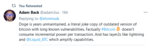 Adam Back Refutes Elon Musk About Dogecoin